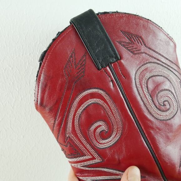 Justin Bent Rail Western Boots 10 D‎ Red Black Wildebeest Leather FOR REPAIR USA